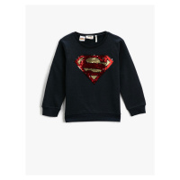 Koton Sweatshirt Superman Printed Licensed Sequin Embroidered Cotton.