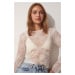 Happiness İstanbul Women's White Lace Semi Sheer Knitted Blouse