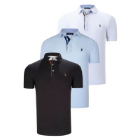 TRIPLE SET T8582 DEWBERRY MENS T-SHIRT-BLACK-WHITE-BABY BLUE