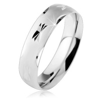 Stříbrný 925 prsten, matný vypouklý povrch s lesklými zářezy, 6 mm