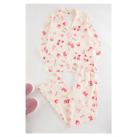 Trendyol Ecru 100% Cotton Heart Knitted Pajama Set