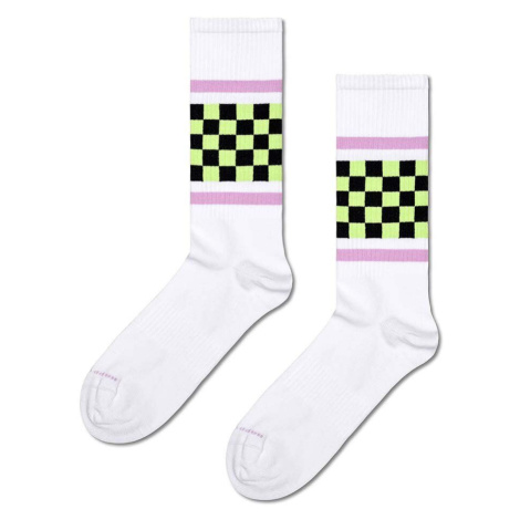 Ponožky Happy Socks Checked Stripe Sneaker Sock bílá barva