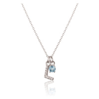Stříbrný náhrdelník s modrým kamínkem a písmenem L SVLN0324XH2BI0L