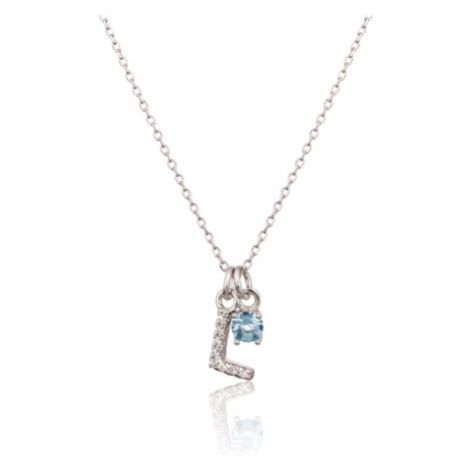 Stříbrný náhrdelník s modrým kamínkem a písmenem L SVLN0324XH2BI0L JVD