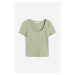 H & M - Žebrované tričko's hlubokým výstřihem - zelená