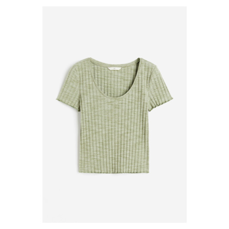 H & M - Žebrované tričko's hlubokým výstřihem - zelená H&M