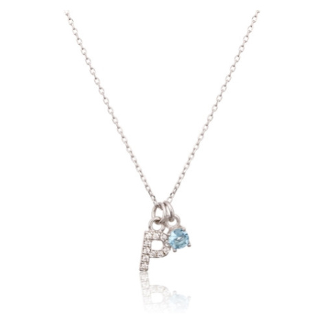 Stříbrný náhrdelník s modrým kamínkem a písmenem P SVLN0324XH2BI0P JVD