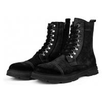 Ducavelli Military Genuine Leather Anti-slip Sole Lace-Up Long Suede Boots Black.
