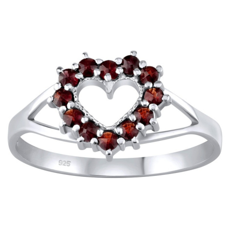 Stříbrný prsten srdce s pravým přírodním Granátem Silvego