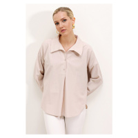 Bigdart 20215 Wide-Fit Striped Oversize Shirt - Beige