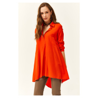 Oranžová asymetrická tunika s límečkem pro ženy od značky Olalook