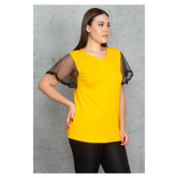 Şans Women's Plus Size Yellow Lace Detailed Blouse