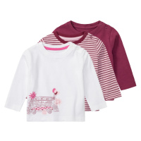lupilu® Dětské triko s dlouhými rukávy s BIO bavlnou, 3 kusy (bordó/bílá)