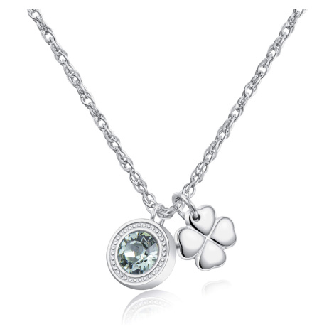 S`Agapõ Ocelový náhrdelník s krystalem a čtyřlístkem Lucky Light SKT02 S'Agapõ