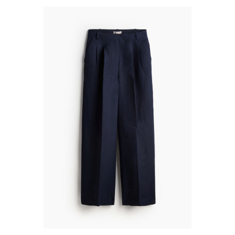 H & M - Elegantní kalhoty z lněné směsi - modrá H&M