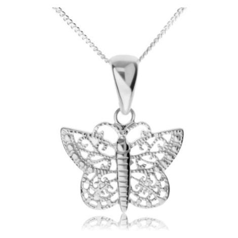 Stříbrný náhrdelník 925, lesklý motýl s filigránovými křídly Šperky eshop