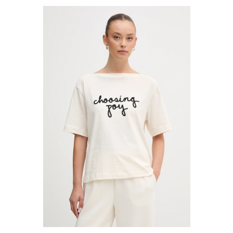 Bavlněné tričko United Colors of Benetton dámské, béžová barva, 35P5D10AV