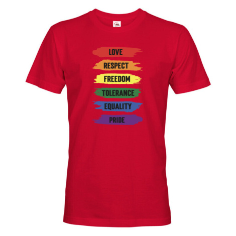 Pánské tričko s potiskem Love-respect-freedom-tolerance-equality-pride BezvaTriko