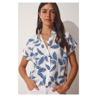 Happiness İstanbul Women's Blue White Patterned Viscose Shirt