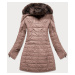 Růžový dámský zimní kabát s kožešinou (LD5520BIG)