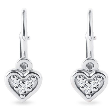 Dětské náušnice srdíčka z bílého zlata s brilianty KLENOTA