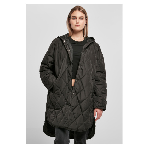 Dámský oversized diamantový prošívaný kabát s kapucí černý Urban Classics