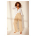 Trendyol Beige 100% Linen Pleated High Waist Wide Leg Trousers