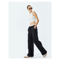 Koton Wide Leg Linen Blend Double Waist Detailed Lace-Up Pocket Trousers