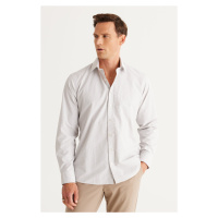 ALTINYILDIZ CLASSICS Men's White-Beige Comfort Fit Comfortable Cut, Classic Collar Checked Cotto