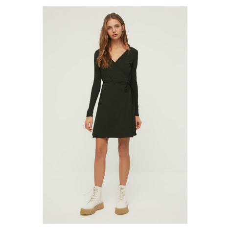 Trendyol Black Double Breasted Mini Knitted Dress