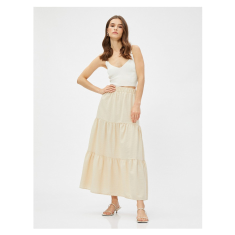 Koton Elastic Waist, Tiered Long Skirt With Striped