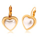 Ocelové náušnice zlaté barvy, perleťově bílý kamínek ve tvaru srdce