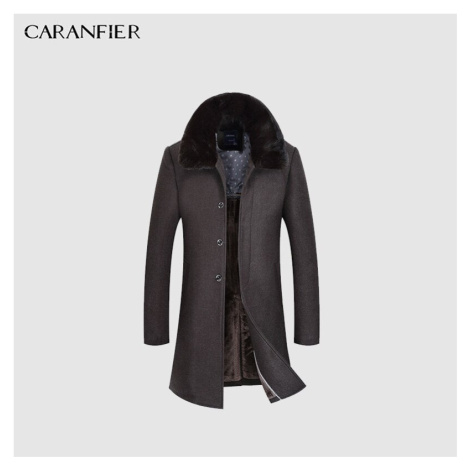 Zimní pánská kabát dlouhý z vlny s plyšovým límcem CARANFLER