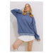 Trend Alaçatı Stili Women's Blue Turtleneck Striped Oversize Sweater