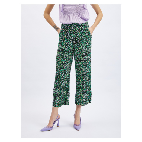 Orsay Černo-zelené dámské květované zkrácené kalhoty - Dámské