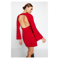 Trendyol Red Decollete Decollete Španělský rukáv Mini pletené šaty