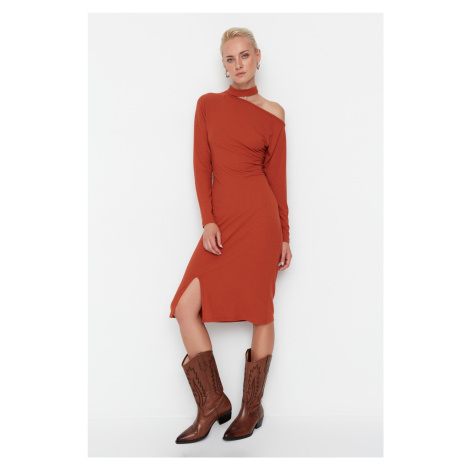 Trendyol Tile Cut Out Detailed Corduroy Knitted Dress