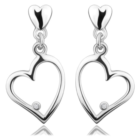 Diamantové náušnice ze stříbra 925 - srdce s čirými brilianty, puzety Šperky eshop