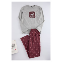 Trendyol Men's Claret Red Deer Printed Regular Fit Knitted Pajama Set