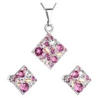 Evolution Group Sada šperků s krystaly Swarovski náušnice, řetízek a přívěsek růžový kosočtverec