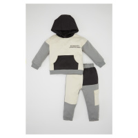 DEFACTO Baby Boy Hooded Printed Sweatshirt Tracksuit Bottom 2-Piece Set