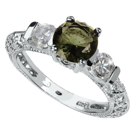 Stříbrný prsten s Vltavínem a Zirkonem Planet Shop