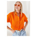 Dámská oranžová nadměrná lněná košile Olalook