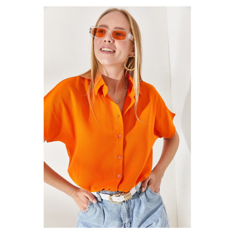 Dámská oranžová nadměrná lněná košile Olalook