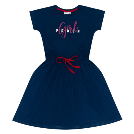Dívčí šaty - WINKIKI WTG 01802, tmavě modrá / červená tkanička Barva: Modrá tmavě
