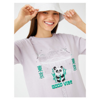 Koton Far East Printed T-Shirt with Short Sleeves, Crew Neck