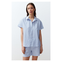 Trendyol Blue Cotton Striped Woven Pajamas Set
