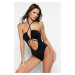 Trendyol Black Cross-Placed Cut Out/Windowed High Leg Swimsuit