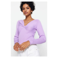 Pletený svetr Trendyol Lilac s výstřihem do V