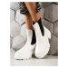 Designové bílé dámské kotníčkové boty na plochém podpatku